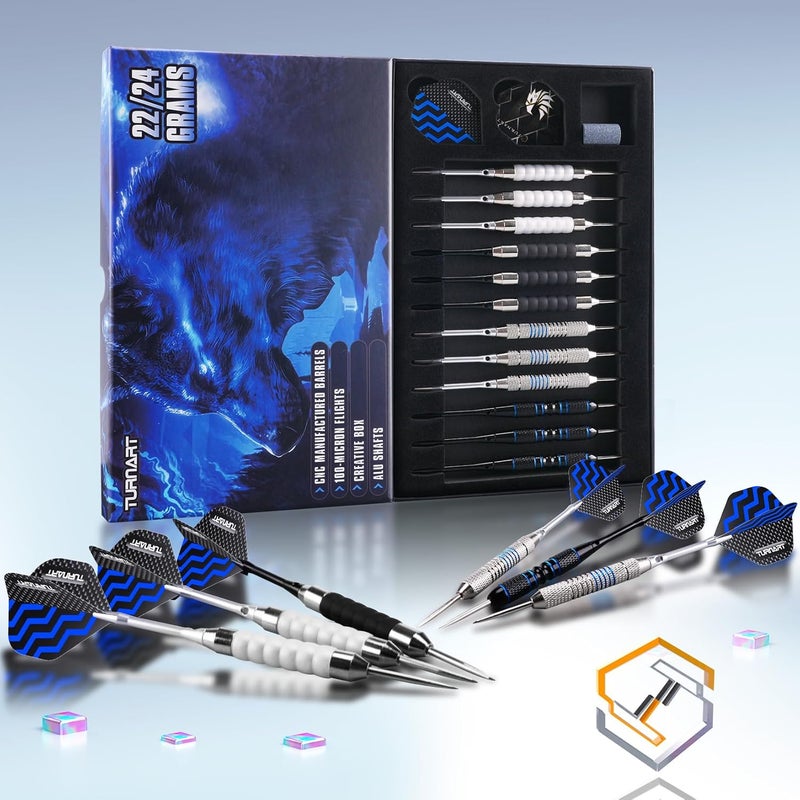 Turnart Darts Metal Tip Set - Steel Tip Darts Darts Set Professional Metal Darts 12 pcs 22/24 Grams Pro Dart Set with Stylish Case Aluminum Shafts Extra 9 Flights - Image 4
